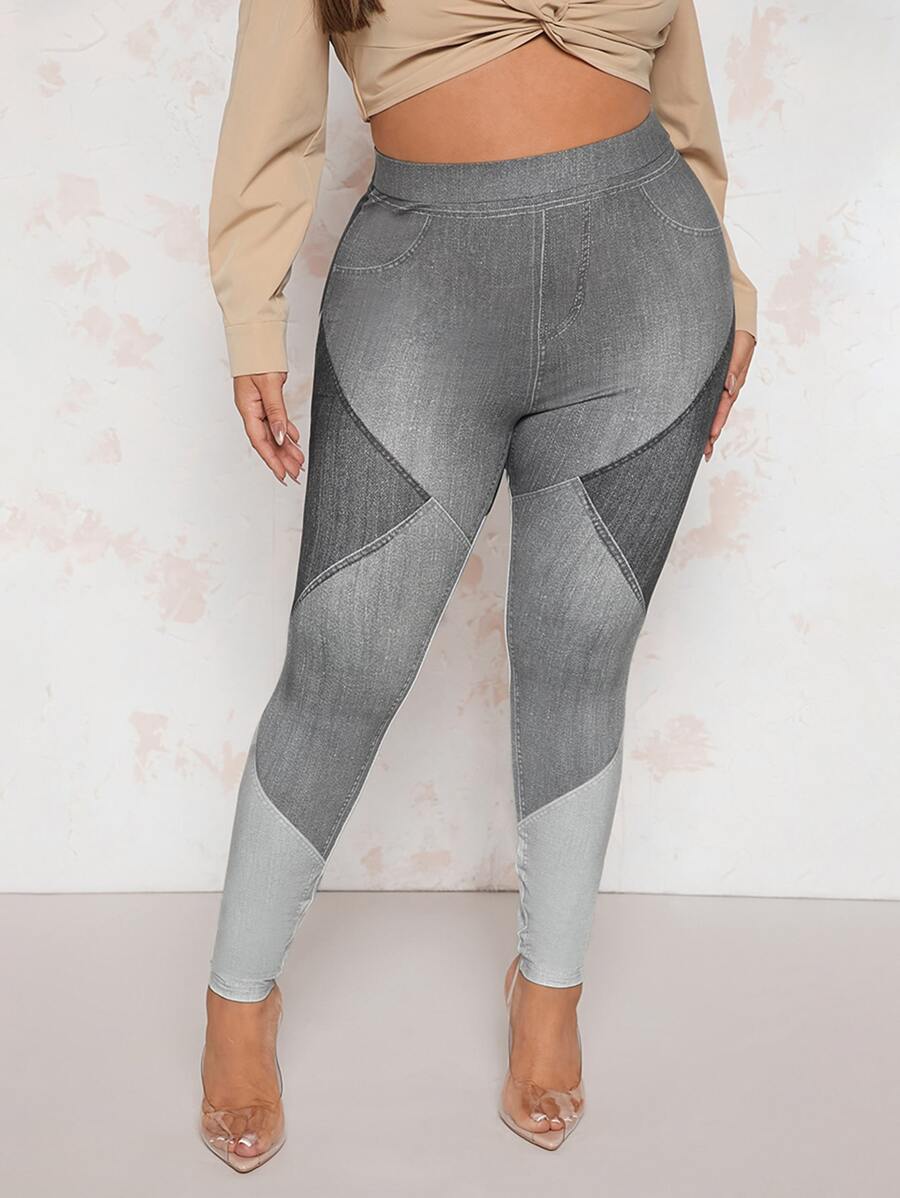 SHEIN SXY Plus Colourblock Leggings - Multicolor - View 1