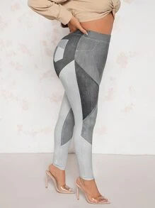 SHEIN SXY Plus Colourblock Leggings - Multicolor - View 3