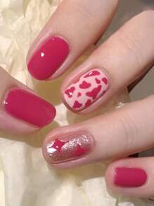 Instantly Upgrade Your Look With 24Pcs Short Square Baby Pink Star Glitter Cow Pattern Fake Nail & 1Sheet Tape & 1Pc Nail File Press On Nails Nail Supplies Nails - Multicolor - View 1