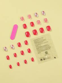 Instantly Upgrade Your Look With 24Pcs Short Square Baby Pink Star Glitter Cow Pattern Fake Nail & 1Sheet Tape & 1Pc Nail File Press On Nails Nail Supplies Nails - Multicolor - View 2