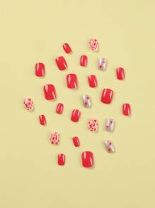 Instantly Upgrade Your Look With 24Pcs Short Square Baby Pink Star Glitter Cow Pattern Fake Nail & 1Sheet Tape & 1Pc Nail File Press On Nails Nail Supplies Nails - Multicolor - View 4