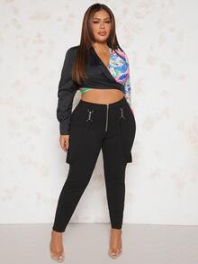 SHEIN SXY 大碼人像圖案後綁帶圍裹女士襯衫 - 彩色 - 查看 5