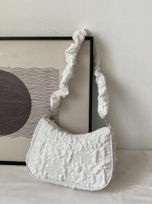 Bow & Faux Pearl Decor Satchel Bag - White - View 3