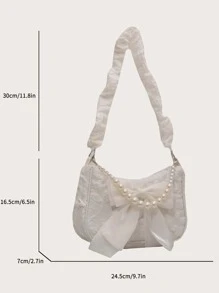 Bow & Faux Pearl Decor Satchel Bag - White - View 5