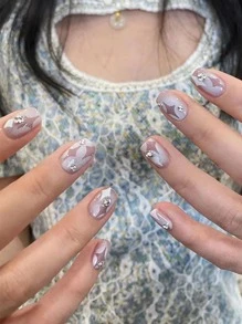 轉換你指甲片帶24入組短方形星星閃光水鑽裝飾假指甲和1張膠帶和1入組指甲銼 - 彩色 - 查看 1