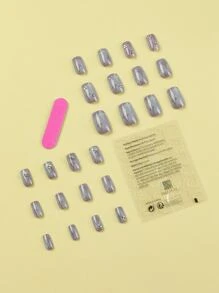 轉換你指甲片帶24入組短方形星星閃光水鑽裝飾假指甲和1張膠帶和1入組指甲銼 - 彩色 - 查看 2