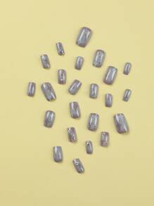 轉換你指甲片帶24入組短方形星星閃光水鑽裝飾假指甲和1張膠帶和1入組指甲銼 - 彩色 - 查看 4