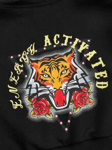 SHEIN ICON 老虎和字母圖案連帽衫和半身裙