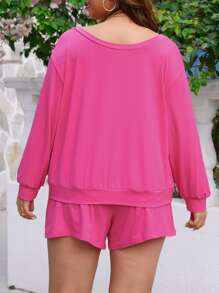 SHEIN LUNE Shorts con sudadera de hombros caídos - Rosa - Ver 2
