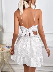 Soleia Guipure Lace Cami Top & Ruffle Trim Tie Side Wrap Skirt - White - View 1