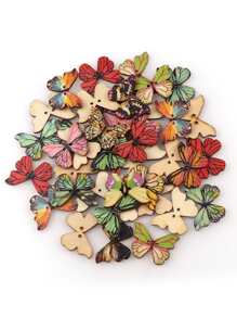 50pcs Wooden Butterfly Buttons For Crafts, DIY Vintage Wood Butterfly Cute Animal Buttons For Sewing 1 Inch Colorful 2 Holes Small Cartoon Decorative Buttons For Crafts Clothes Accessories