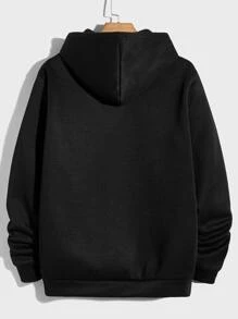 Manfinity VCAY Men Slogan Graphic Drawstring Hoodie, For Fall Winter - Black - View 2