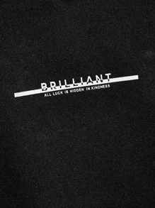 Manfinity VCAY Men Slogan Graphic Drawstring Hoodie, For Fall Winter - Black - View 3