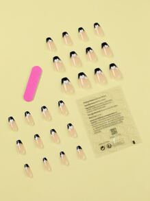 Bộ 24 móng tay giả kiểu Pháp ngắn hình trái tim màu đen, móng tay giả kiểu Pháp, móng tay giả Acrylic, móng tay giả, bộ làm móng tay, có thể tháo rời, che phủ toàn bộ, lâu trôi, bao gồm 1 tờ keo dán và 1 dũa nhỏ, hoàn hảo cho việc sử dụng hàng ngày, dụng cụ làm móng. - Nhiều màu - Xem 2