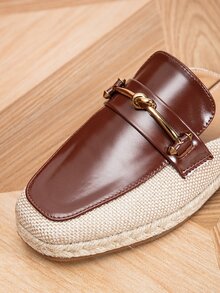 Metal Decor Square Toe Espadrille Flat Mules - Coffee Brown - View 7