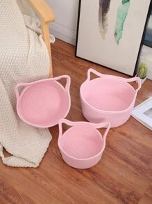 1 pieza Cesta de almacenamiento de escritorio con dibujos animados con diseño de oreja - Rosa - Ver 1