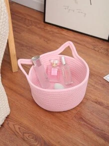 1 pieza Cesta de almacenamiento de escritorio con dibujos animados con diseño de oreja - Rosa - Ver 2