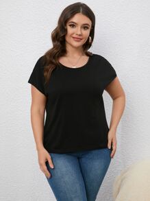 SHEIN LUNE Plus Twist Back Batwing Sleeve Tee - Black - View 3