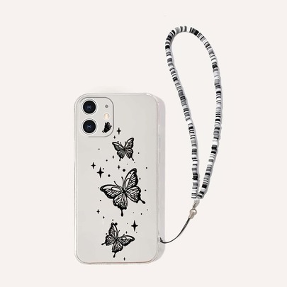 Butterfly Pattern Phone Case With Lanyard