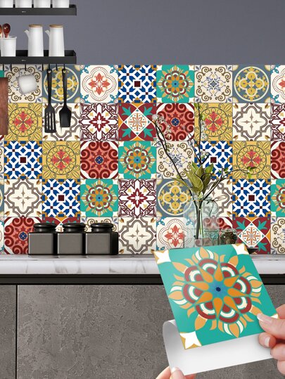 10 szt. Przewiń i nadruk geometryczny Wodoodporna naklejka kuchenna