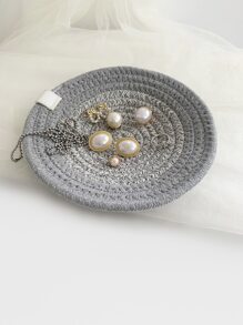 1pc Round Woven Jewelry Tray - Grey - View 1