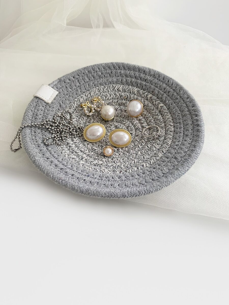 1pc Round Woven Jewelry Tray - Grey - View 1