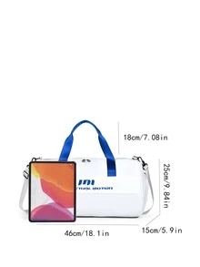 Bolso de lona con estampado de letra - Blanco - Ver 8