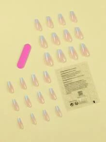 使用24入組長棺材裸色假指甲和1張膠帶和1入組指甲銼女士和女孩立即升級您造型 - 彩色 - 查看 2