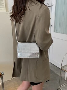 Y2k、蒸汽龐克、時髦、哥德式、陰森風mini金屬隨機鱷魚皮紋流蘇方形包單色肩背包、方型口袋、全配對斜揹包方形包