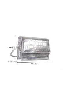 Y2k、蒸汽龐克、時髦、哥德式、陰森風mini金屬隨機鱷魚皮紋流蘇方形包單色肩背包、方型口袋、全配對斜揹包方形包