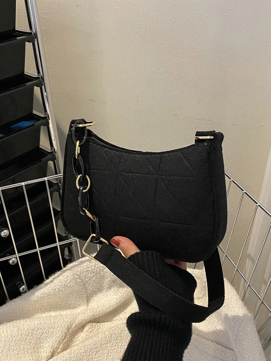 Mini Stitch Detail Hobo Bag - Black - View 1