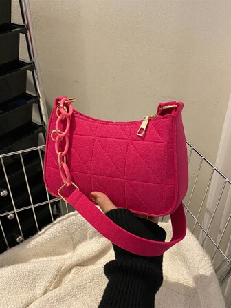 迷你螢光紅針腳細節流浪包