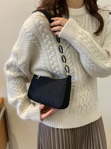 Mini Stitch Detail Hobo Bag - Black - View 5
