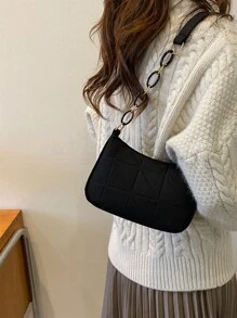 Mini Stitch Detail Hobo Bag - Black - View 6