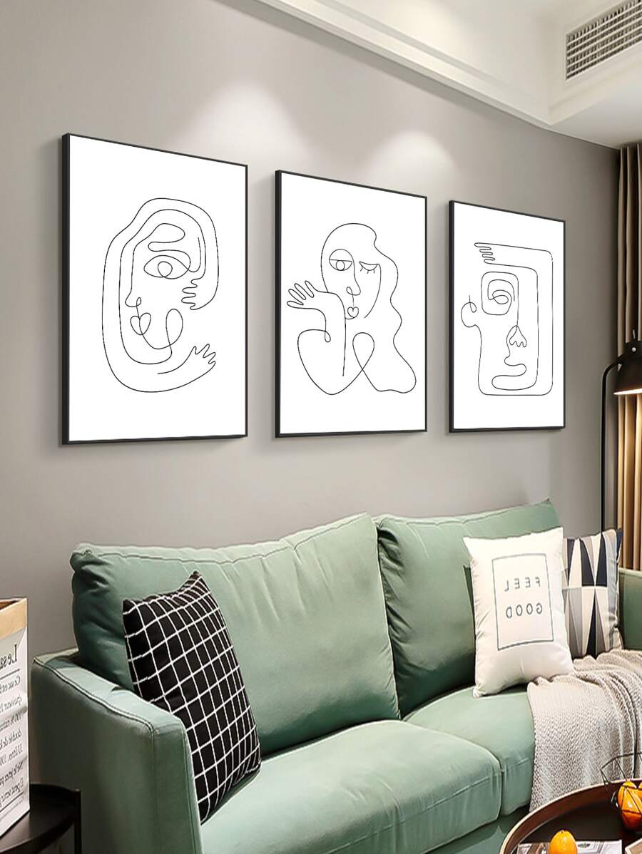 3pcs Abstract Figure Graphic Unframed Painting - Black - View 1