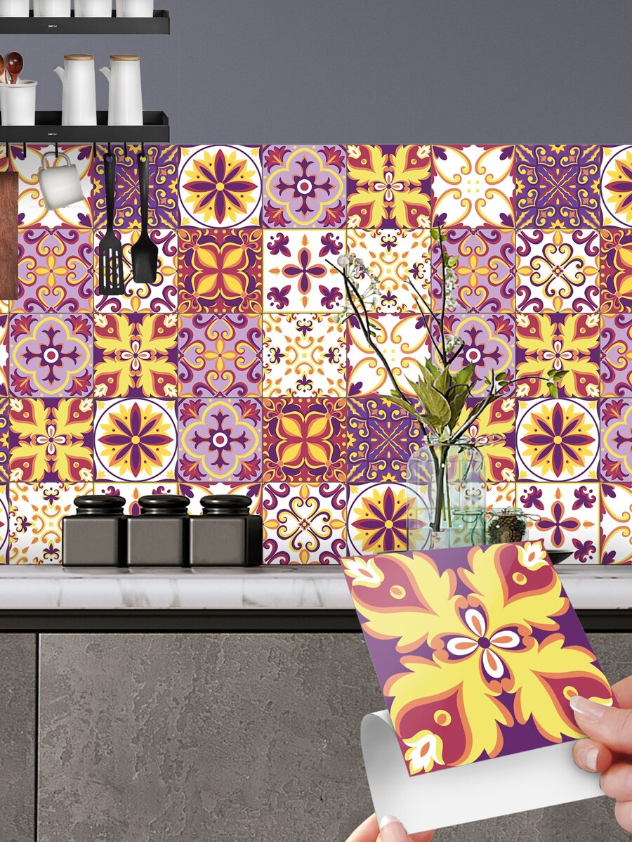 10入組圖案印花防水廚房貼紙 - 彩色 - 查看 1