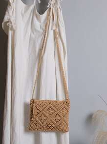 Tassel Decor Square Bag - Camel - View 1