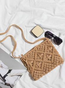 Tassel Decor Square Bag - Camel - View 2