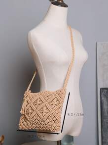 Tassel Decor Square Bag - Camel - View 3