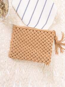 Tassel Decor Square Bag - Camel - View 4