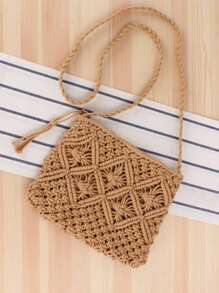 Tassel Decor Square Bag - Camel - View 5