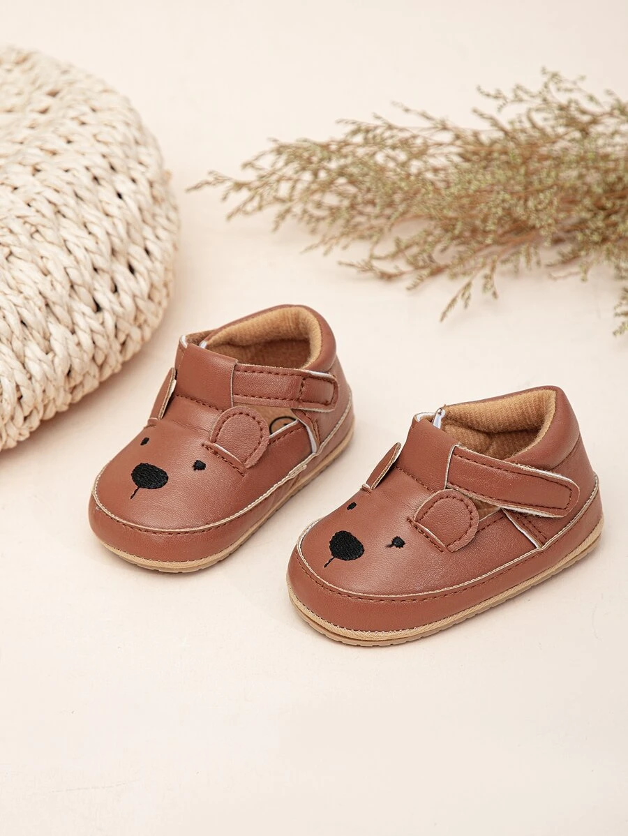 Bebé Zapatillas planas con estampado de dibujos animados cierre de gancho y bucle con tira - Marrón - Ver 1