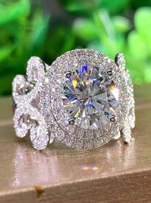 Cubic Zirconia Decor Ring - Silver - View 1