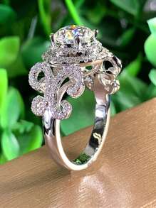 Cubic Zirconia Decor Ring - Silver - View 2