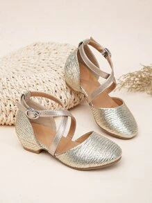 Girls Metallic Cross Strap Flats - Gold - View 6