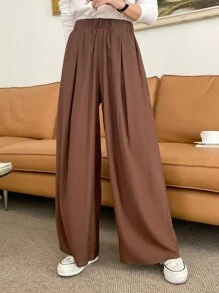 DAZY 素色闊腿褲 - 咖啡棕 - 查看 1