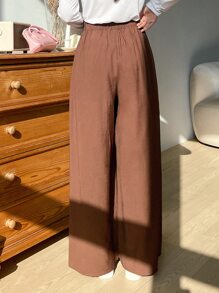 DAZY 素色闊腿褲 - 咖啡棕 - 查看 2