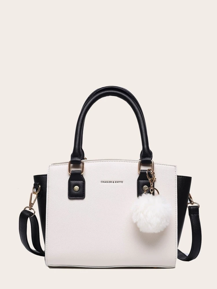 Waterproof,Lightweight,Business Casual Pom-pom Charm Double Handle Tote Bag For Teen Girls Women College Students,Rookies & White-collar Workers Perfect for Office,College,Work ,Business,Commute