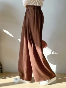 DAZY 素色闊腿褲 - 咖啡棕 - 查看 5