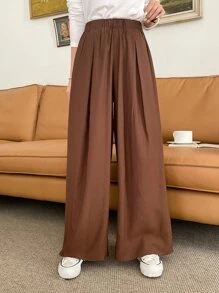DAZY 素色闊腿褲 - 咖啡棕 - 查看 6